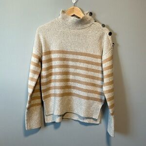 Sincerely Jules Mock Neck Striped Minimalist Casual Neutral Sweater Small